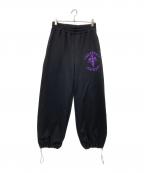 REFLEMレフレム）の古着「クロス刺繍スウェットワイドパンツ」｜ブラック×パープル