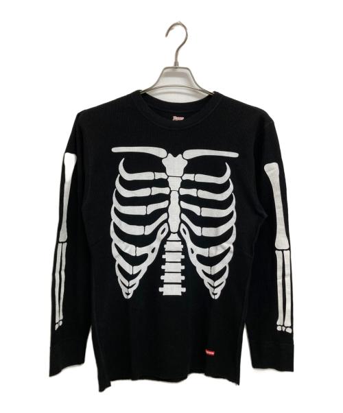 Hanes（ヘインズ）Hanes (ヘインズ) SUPREME (シュプリーム) Bones Thermal Crew/ボーンズサーマルクルー ブラック×ホワイト サイズ:Lの古着・服飾アイテム