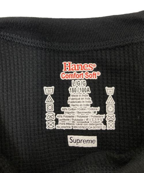 Hanes（ヘインズ）Hanes (ヘインズ) SUPREME (シュプリーム) Bones Thermal Crew/ボーンズサーマルクルー ブラック×ホワイト サイズ:Lの古着・服飾アイテム