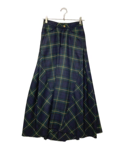 MADISON BLUE（マディソンブルー）MADISON BLUE (マディソンブルー) 5POCKET LONG SK REMAKE TARTAN SKIRT グリーン×イエロー サイズ:00の古着・服飾アイテム