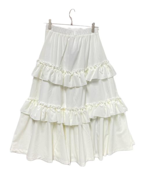 adidas（アディダス）adidas (アディダス) 3ストライプフリルティアードスカート ブラウン×ホワイト サイズ:M 未使用品の古着・服飾アイテム