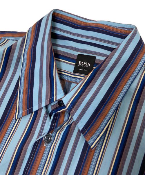 BOSS HUGO BOSS（ボス ヒューゴボス）BOSS HUGO BOSS (ボス ヒューゴボス) ストライプシャツ ブルー×オレンジ サイズ:XXLの古着・服飾アイテム