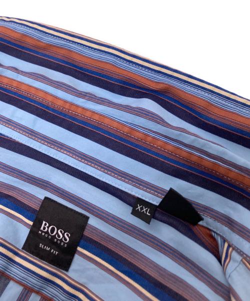 BOSS HUGO BOSS（ボス ヒューゴボス）BOSS HUGO BOSS (ボス ヒューゴボス) ストライプシャツ ブルー×オレンジ サイズ:XXLの古着・服飾アイテム