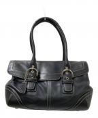 COACHコーチ）の古着「フラップサッチェルハンドバッグ」｜ブラック