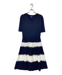 M'S GRACY（エムズグレイシー）の古着「リボンニットワンピース」｜ホワイト×ネイビー