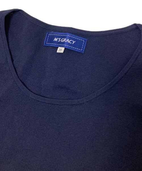 M'S GRACY（エムズグレイシー）M'S GRACY (エムズグレイシー) リボンニットワンピース ホワイト×ネイビー サイズ:38の古着・服飾アイテム