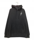 stussyステューシー）の古着「00‘Sメタルプリントプルオーバーパーカー」｜ブラック