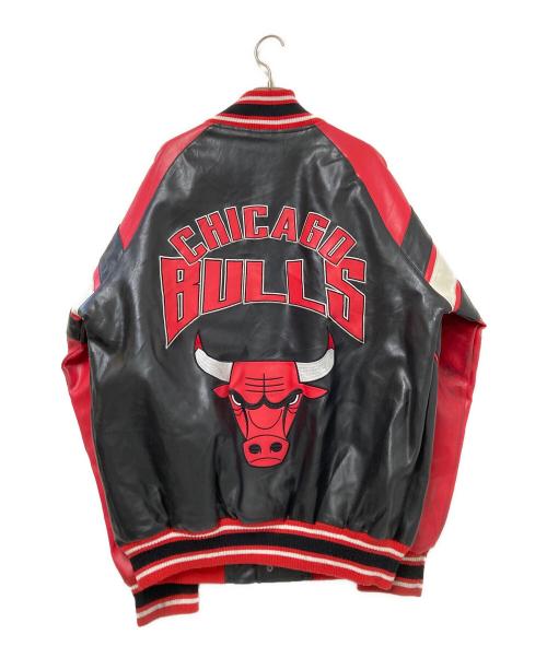 NBA（エヌビーエー）NBA (エヌビーエー) レザースタジャン ブラック×レッド サイズ: Lの古着・服飾アイテム