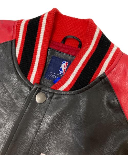 NBA（エヌビーエー）NBA (エヌビーエー) レザースタジャン ブラック×レッド サイズ: Lの古着・服飾アイテム