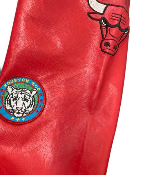 NBA（エヌビーエー）NBA (エヌビーエー) レザースタジャン ブラック×レッド サイズ: Lの古着・服飾アイテム