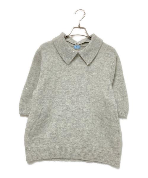 KUMIKYOKU（クミキョク）KUMIKYOKU (クミキョク) スパンコールヤーン 5分袖ニット ベージュ サイズ:3の古着・服飾アイテム