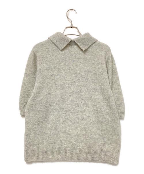KUMIKYOKU（クミキョク）KUMIKYOKU (クミキョク) スパンコールヤーン 5分袖ニット ベージュ サイズ:3の古着・服飾アイテム