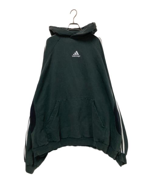 BALENCIAGA（バレンシアガ）BALENCIAGA (バレンシアガ) adidas (アディダス) Large Fit Hoodie ダークグリーン×ホワイト サイズ:4の古着・服飾アイテム