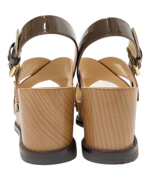 JIMMY CHOO（ジミーチュウ）JIMMY CHOO (ジミーチュウ) ウッドソールサンダル ベージュ×ブラウン サイズ:37の古着・服飾アイテム
