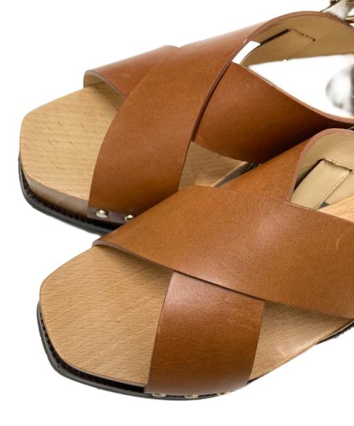 JIMMY CHOO（ジミーチュウ）JIMMY CHOO (ジミーチュウ) ウッドソールサンダル ベージュ×ブラウン サイズ:37の古着・服飾アイテム