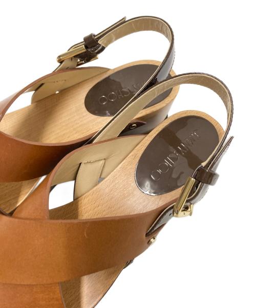 JIMMY CHOO（ジミーチュウ）JIMMY CHOO (ジミーチュウ) ウッドソールサンダル ベージュ×ブラウン サイズ:37の古着・服飾アイテム