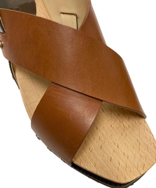 JIMMY CHOO（ジミーチュウ）JIMMY CHOO (ジミーチュウ) ウッドソールサンダル ベージュ×ブラウン サイズ:37の古着・服飾アイテム