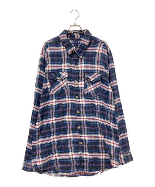 POLO RALPH LAUREN（ポロ・ラルフローレン）POLO RALPH LAUREN (ポロ・ラルフローレン) ダブルフラップポケットチェックシャツ ブラック×ブルー サイズ:16/Lの古着・服飾アイテム