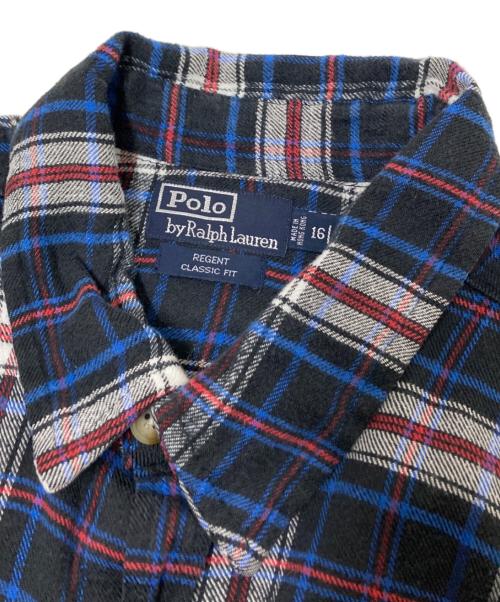 POLO RALPH LAUREN（ポロ・ラルフローレン）POLO RALPH LAUREN (ポロ・ラルフローレン) ダブルフラップポケットチェックシャツ ブラック×ブルー サイズ:16/Lの古着・服飾アイテム