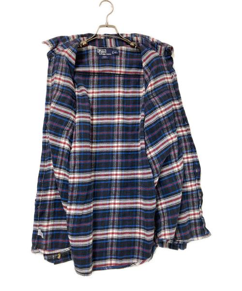 POLO RALPH LAUREN（ポロ・ラルフローレン）POLO RALPH LAUREN (ポロ・ラルフローレン) ダブルフラップポケットチェックシャツ ブラック×ブルー サイズ:16/Lの古着・服飾アイテム