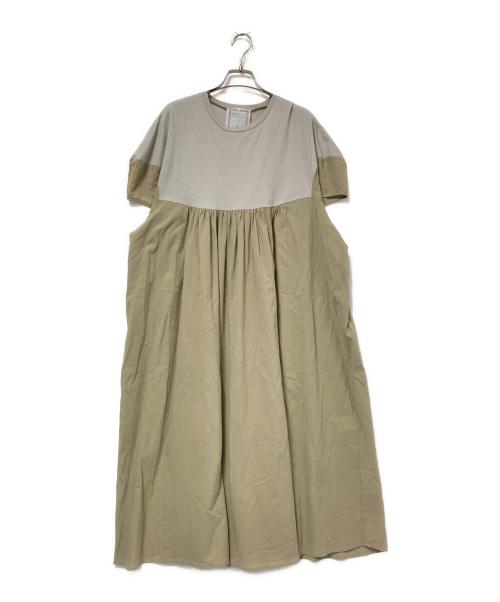 BEARDSLEY（ビアズリー）BEARDSLEY (ビアズリー) コンビギャザー コクーンスリーブ ワンピース ベージュ サイズ:FREEの古着・服飾アイテム