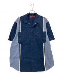 SUPREME（シュプリーム）の古着「Reflective Stripe Short-Sleeve Work Shirt "Navy"」｜ネイビー×ブルー