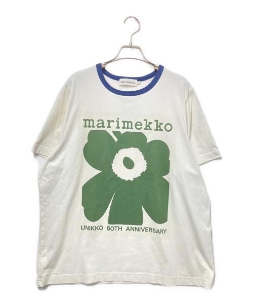 marimekko（マリメッコ）marimekko (マリメッコ) プリントTシャツ ホワイト×ネイビー サイズ:XLの古着・服飾アイテム