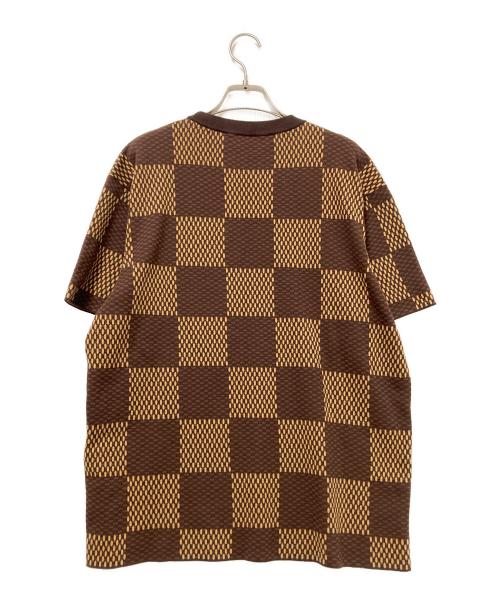 LOUIS VUITTON（ルイ ヴィトン）LOUIS VUITTON (ルイ ヴィトン) S/SコットンダミエクルーネックウィズストラスLVパッチ カットソー ブラウン×ベージュ サイズ:Mの古着・服飾アイテム