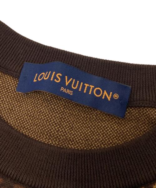 LOUIS VUITTON（ルイ ヴィトン）LOUIS VUITTON (ルイ ヴィトン) S/SコットンダミエクルーネックウィズストラスLVパッチ カットソー ブラウン×ベージュ サイズ:Mの古着・服飾アイテム