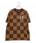 LOUIS VUITTON（ルイ ヴィトン）の古着「S/SコットンダミエクルーネックウィズストラスLVパッチ カットソー」｜ブラウン×ベージュ