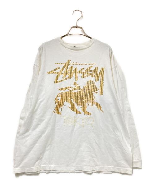 stussy（ステューシー）stussy (ステューシー) ライオンプリントロングスリーブTシャツ ホワイト サイズ:Lの古着・服飾アイテム