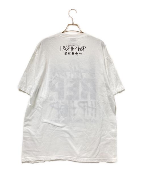 stussy（ステューシー）stussy (ステューシー) Manhattan Records (マンハッタンレコード) コラボプリントTシャツ ホワイト×ブラック サイズ:Lの古着・服飾アイテム