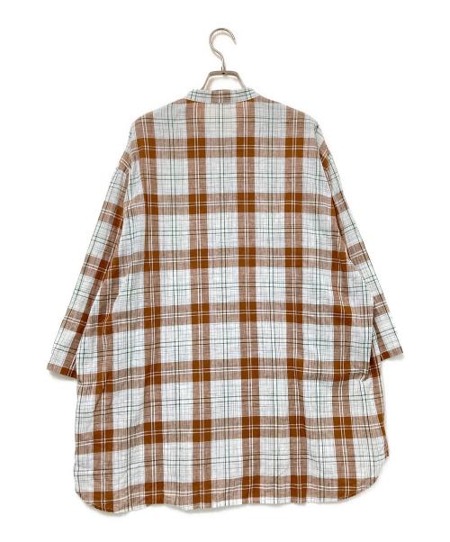 confect（コンフェクト）confect (コンフェクト) バンドカラーチェックシャツ ホワイト×ブラウン サイズ:4の古着・服飾アイテム