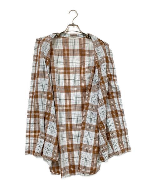 confect（コンフェクト）confect (コンフェクト) バンドカラーチェックシャツ ホワイト×ブラウン サイズ:4の古着・服飾アイテム