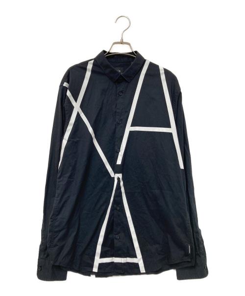 ARMANI EXCHANGE（アルマーニ エクスチェンジ）ARMANI EXCHANGE (アルマーニ エクスチェンジ) ラインデザインシャツ ブラック×ホワイト サイズ:Mの古着・服飾アイテム