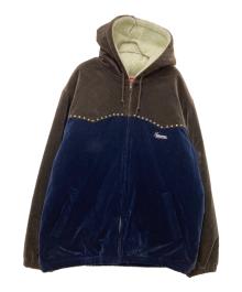 SUPREME（シュプリーム）の古着「Studded Velvet Hooded Work Jacket」｜ネイビー×ブラウン