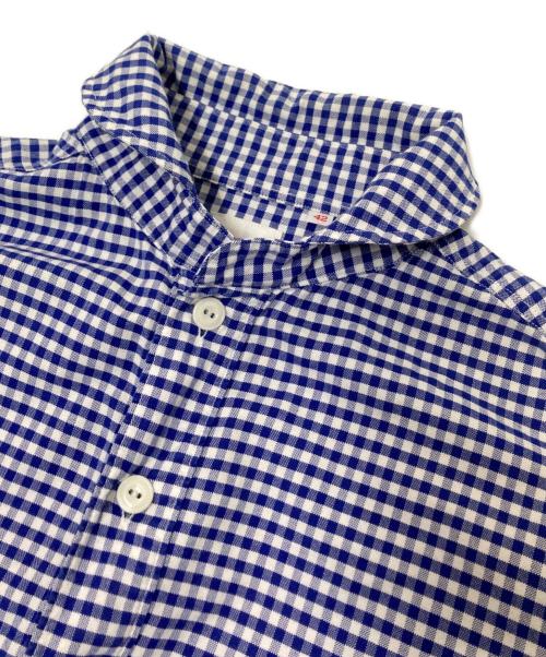 DANTON（ダントン）DANTON (ダントン) 丸えりチェックシャツ ブルー×ホワイト サイズ:42の古着・服飾アイテム
