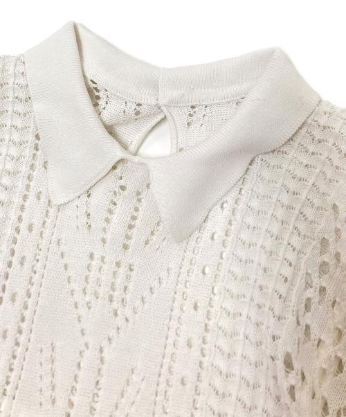CELFORD（セルフォード）CELFORD (セルフォード) 襟付きレース編みニットワンピース ホワイト サイズ:38の古着・服飾アイテム