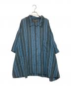 J.S HOMESTEADジャーナルスタンダード ホームステッド）の古着「10XL リネン ストライプ シャツ」｜ブラック×グリーン