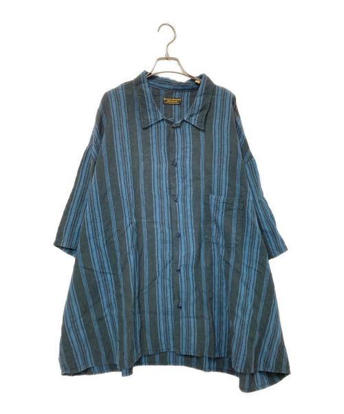 J.S HOMESTEAD（ジャーナルスタンダード ホームステッド）J.S HOMESTEAD (ジャーナルスタンダード ホームステッド) 10XL リネン ストライプ シャツ ブラック×グリーン サイズ:FREEの古着・服飾アイテム