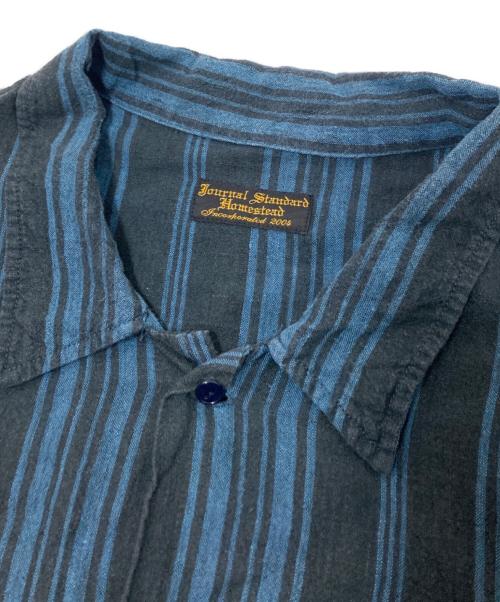 J.S HOMESTEAD（ジャーナルスタンダード ホームステッド）J.S HOMESTEAD (ジャーナルスタンダード ホームステッド) 10XL リネン ストライプ シャツ ブラック×グリーン サイズ:FREEの古着・服飾アイテム