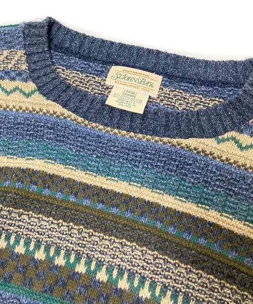 ST JOHN'S BAY（セントジョンズベイ）ST JOHN'S BAY (セントジョンズベイ) 90sコットンニット ベージュ×ブルー サイズ:Lの古着・服飾アイテム
