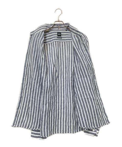 BOSS（ボス）BOSS (ボス) リネンストライプシャツ ホワイト×グレー サイズ:Lの古着・服飾アイテム