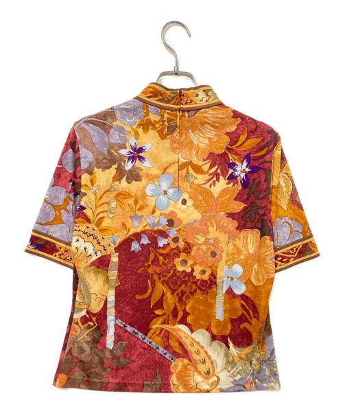 LEONARD FASHION（レオナールファッション）LEONARD FASHION (レオナールファッション) カンカン素材カットソー ブラウン×レッド サイズ:Mの古着・服飾アイテム