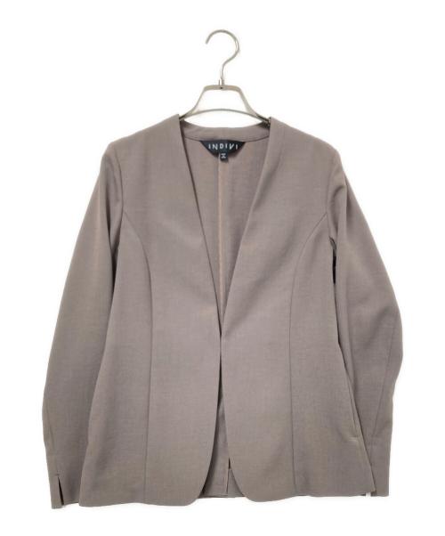 INDIVI（インディヴィ）INDIVI (インディヴィ) ノーカラージャケットセットアップ ベージュ サイズ:JKT:36/PT:38の古着・服飾アイテム