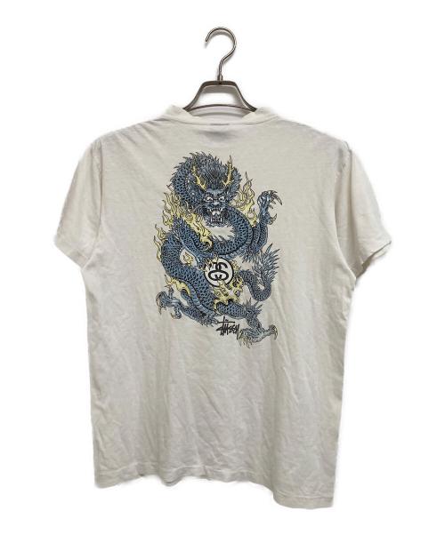 stussy（ステューシー）stussy (ステューシー) 90‘SドラゴンプリントTシャツ ホワイト×ブラック サイズ:Mの古着・服飾アイテム