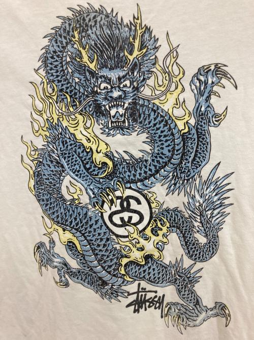stussy（ステューシー）stussy (ステューシー) 90‘SドラゴンプリントTシャツ ホワイト×ブラック サイズ:Mの古着・服飾アイテム