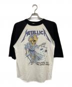 HANDTEXハンドテックス）の古着「80sラグランバンドTシャツ」｜ブラック×ホワイト
