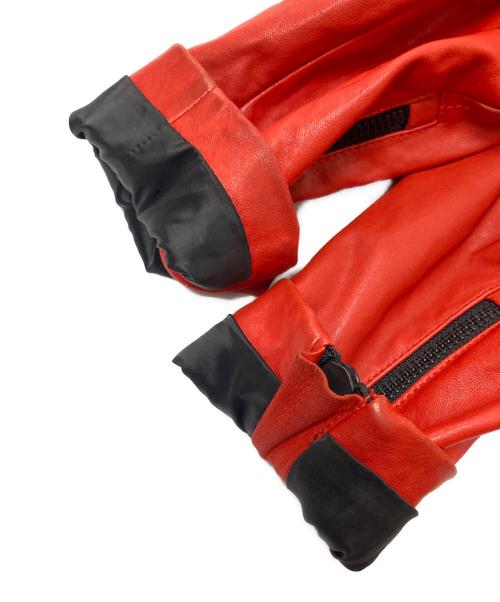 mackage（マッカージュ）mackage (マッカージュ) フードレイヤードレザーライダースジャケット レッド×ブラック（flame） サイズ:38の古着・服飾アイテム