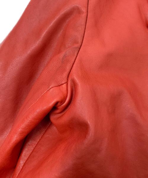 mackage（マッカージュ）mackage (マッカージュ) フードレイヤードレザーライダースジャケット レッド×ブラック（flame） サイズ:38の古着・服飾アイテム